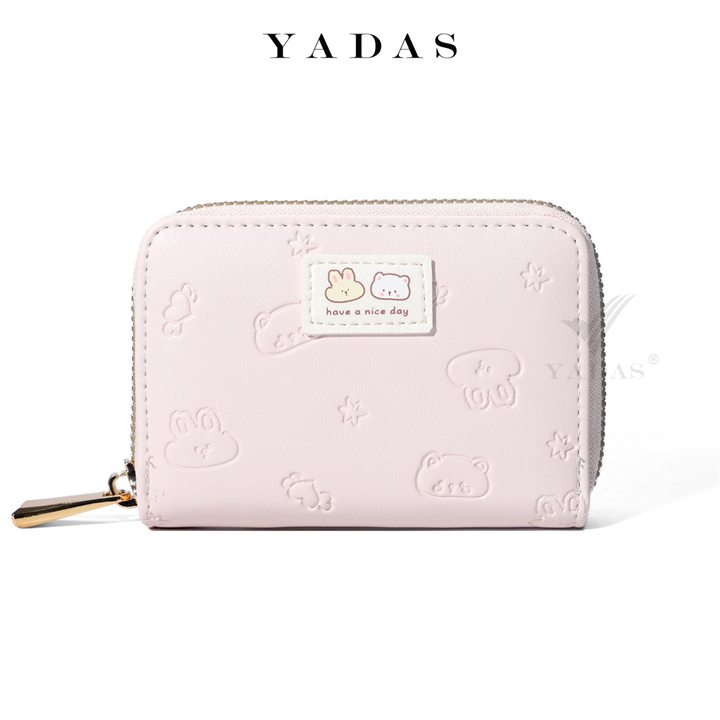 Pink embossed zip card wallet